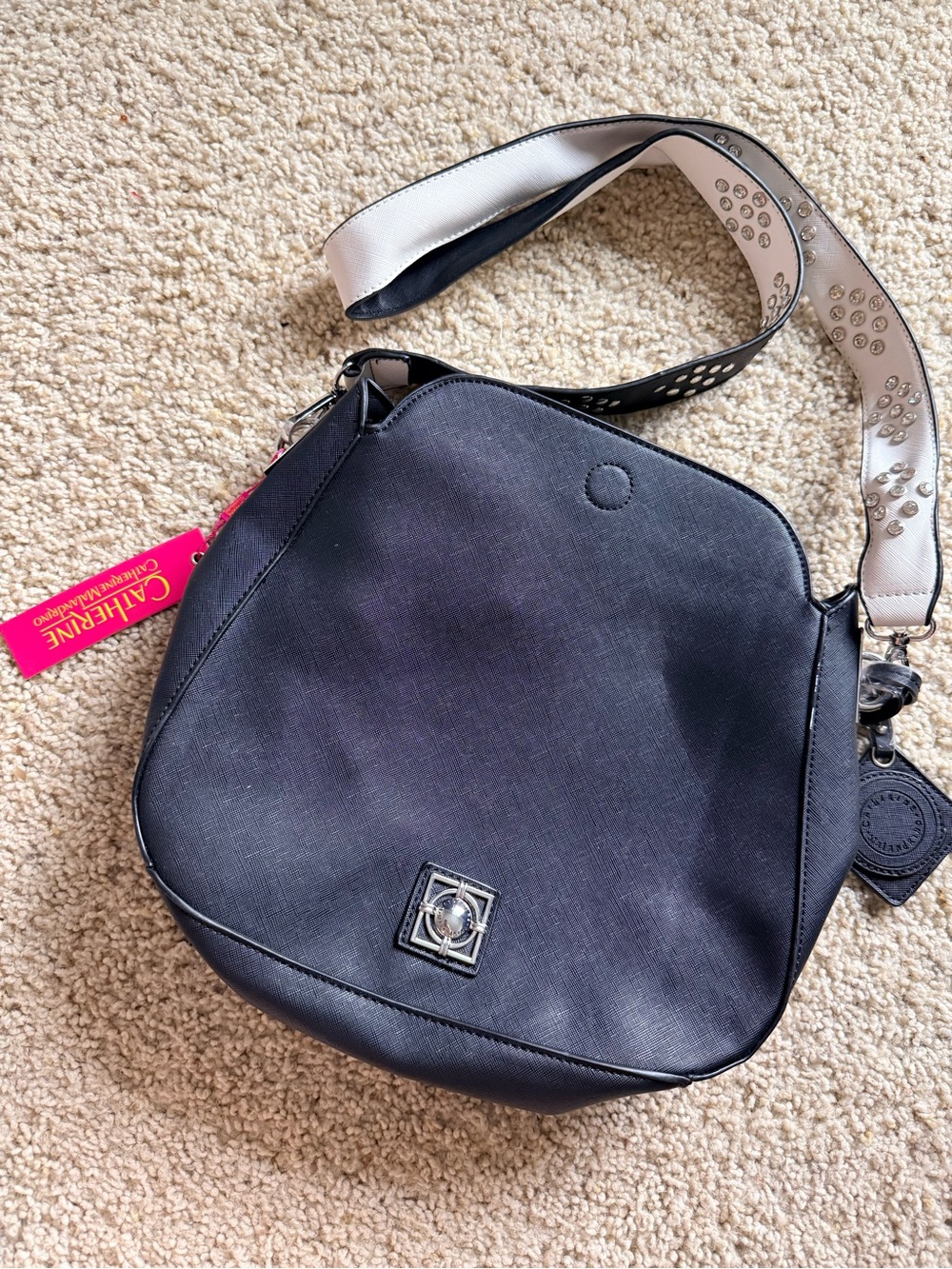 Catherine Malandrino Mara Saddle Bag Black White Studded Strap NWT
